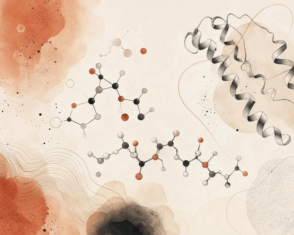 Redactionele illustratie van moleculaire verbindingen en onderzoeksaantekeningen